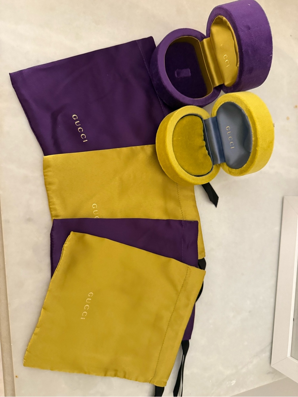 Gucci Yellow and Purple Velvet Jewelry Travel Cases